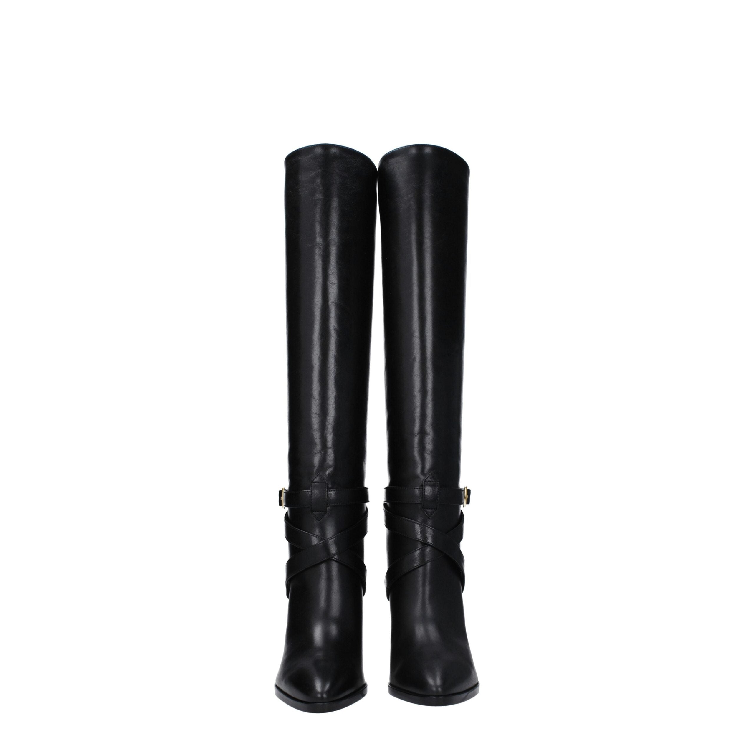 Black Leather High Heel Boots