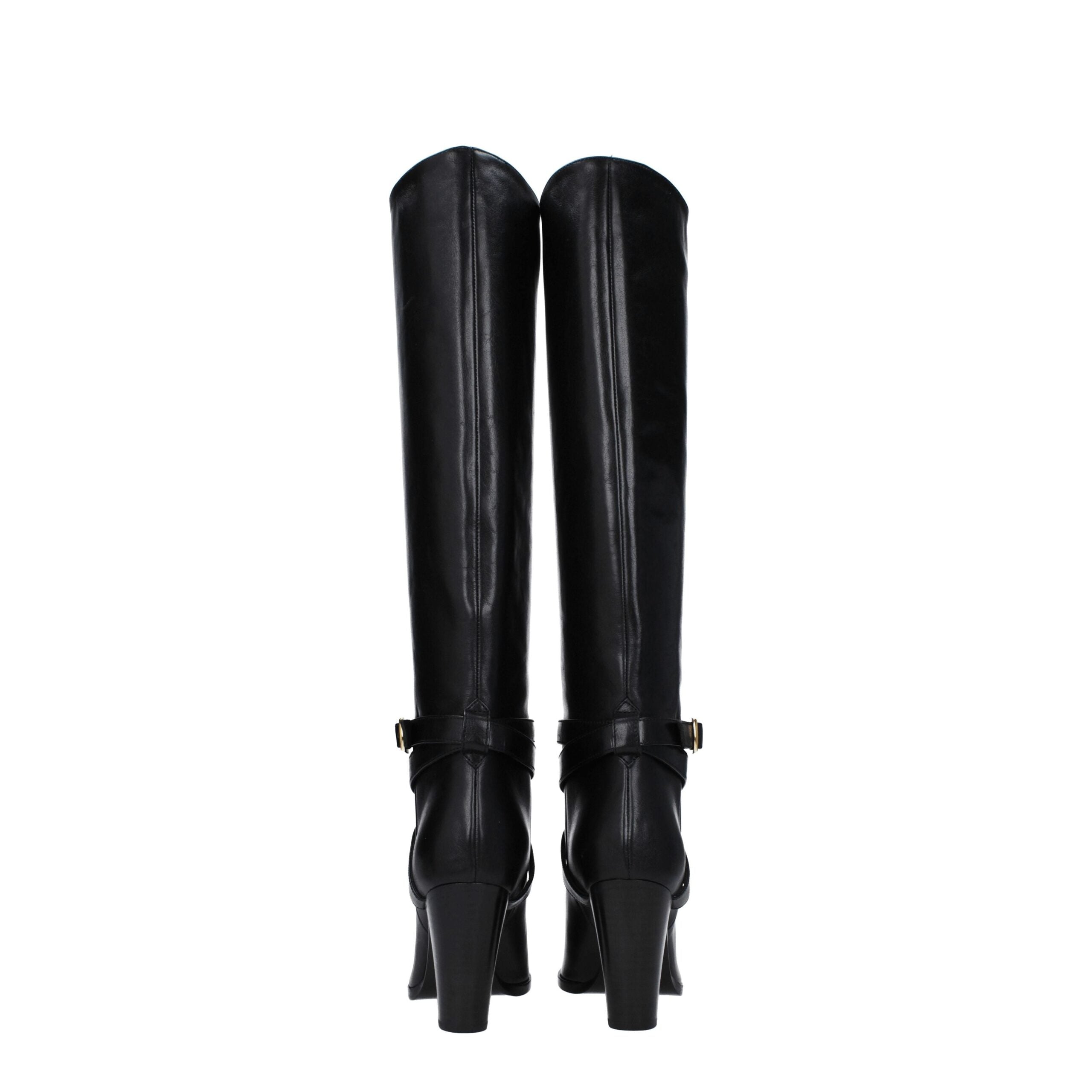 Black Leather High Heel Boots
