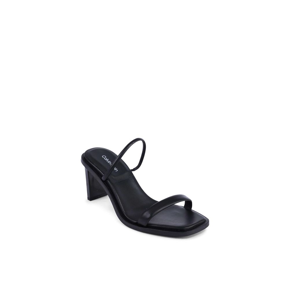 Black Leather Stiletto Heel Sandals