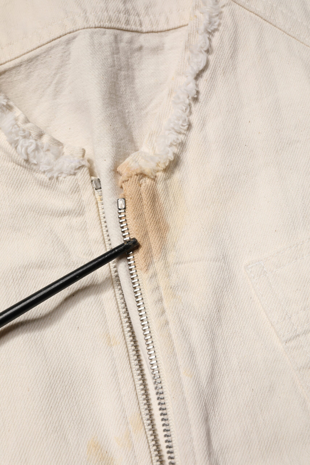 Off White Cotton Full Zip Denim Men Blouson Jacket