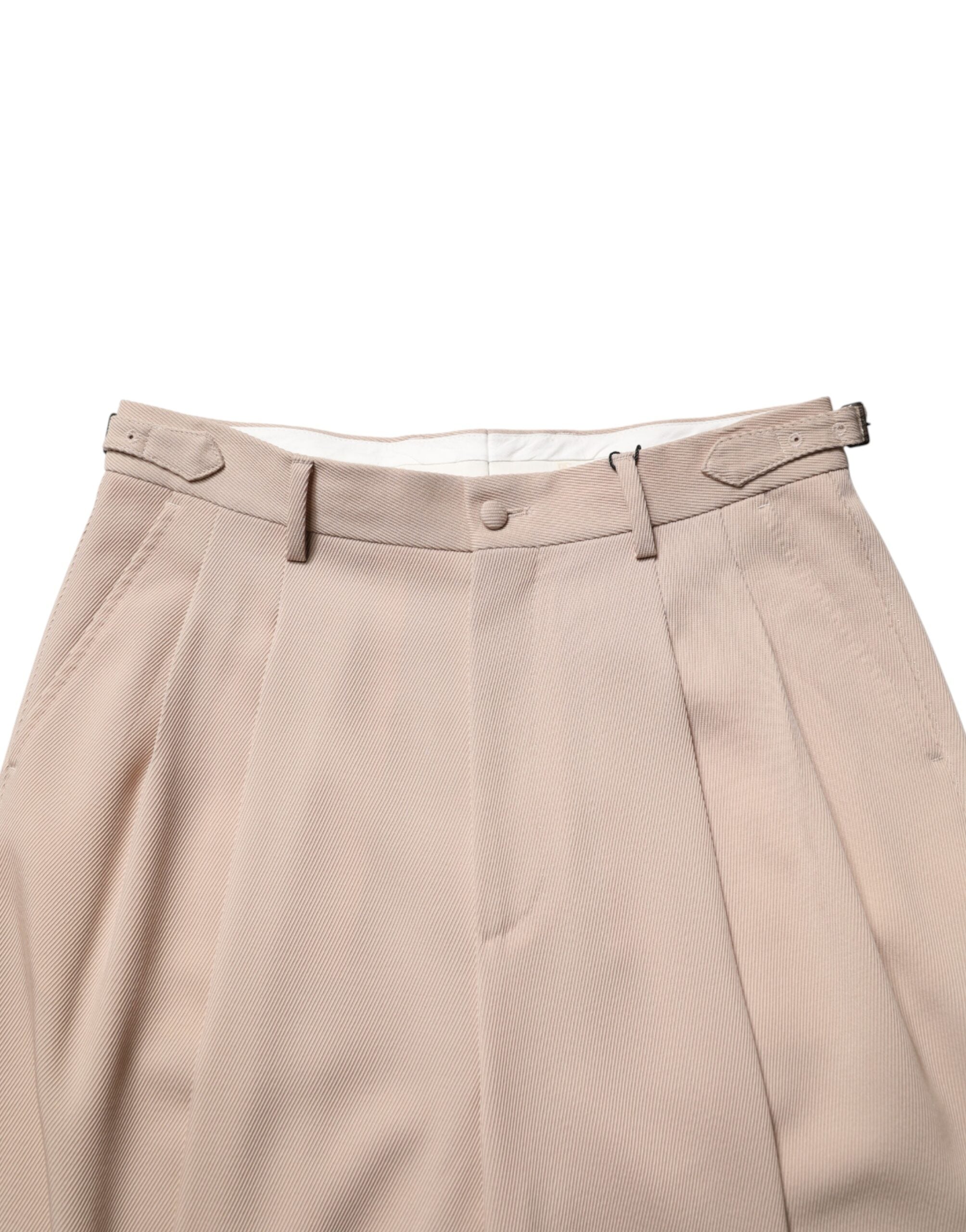 Beige Stretch Straight Men Dress Trouser Pants