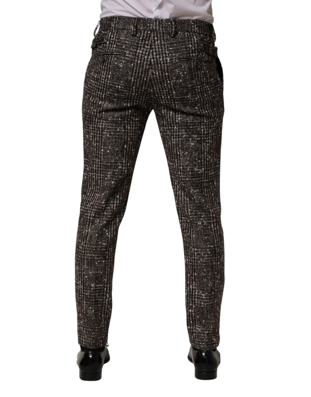 Brown Wool Plaid Skinny Dress Trouser Pants