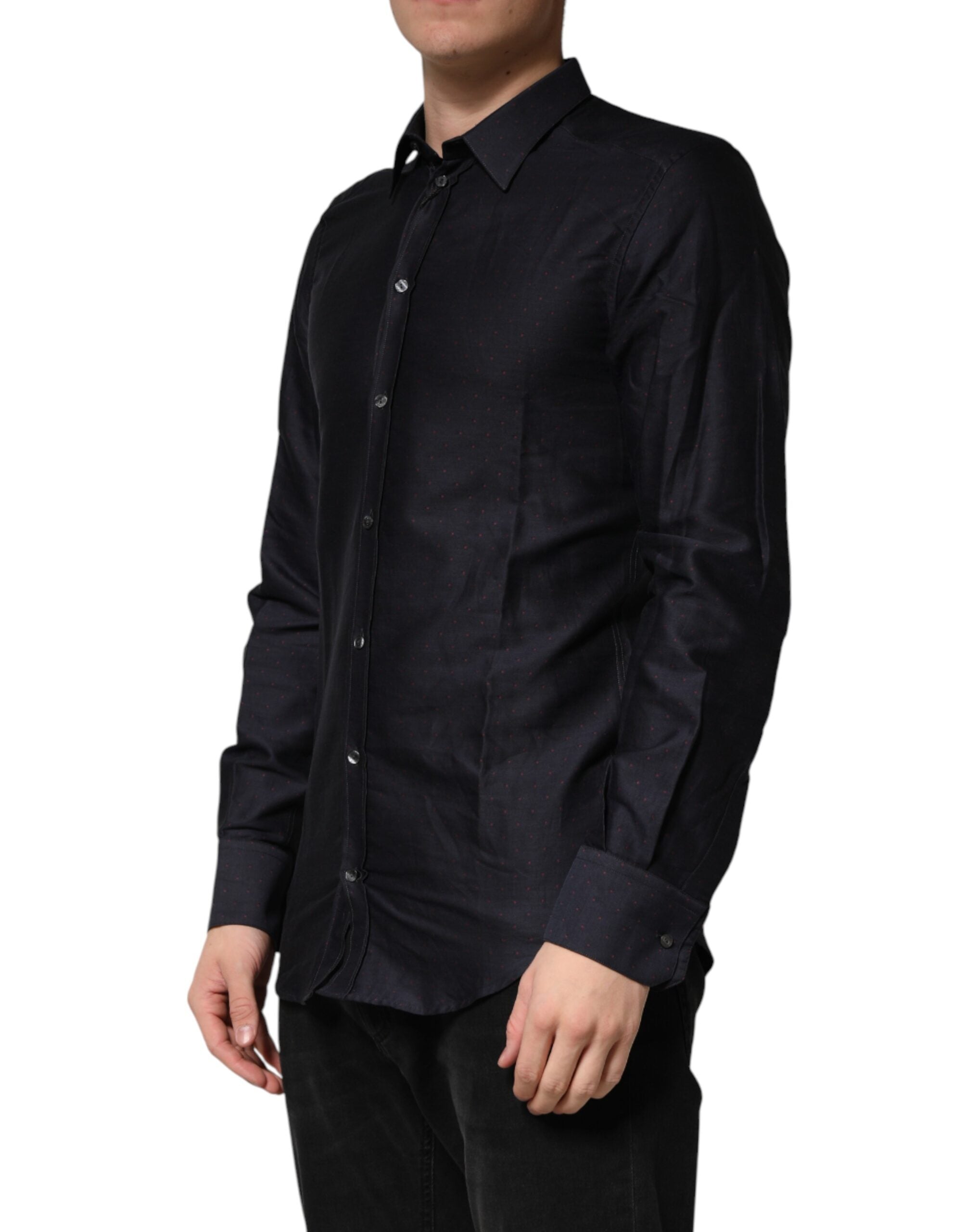 Black Dotted Cotton Collared GOLD Dress Shirt