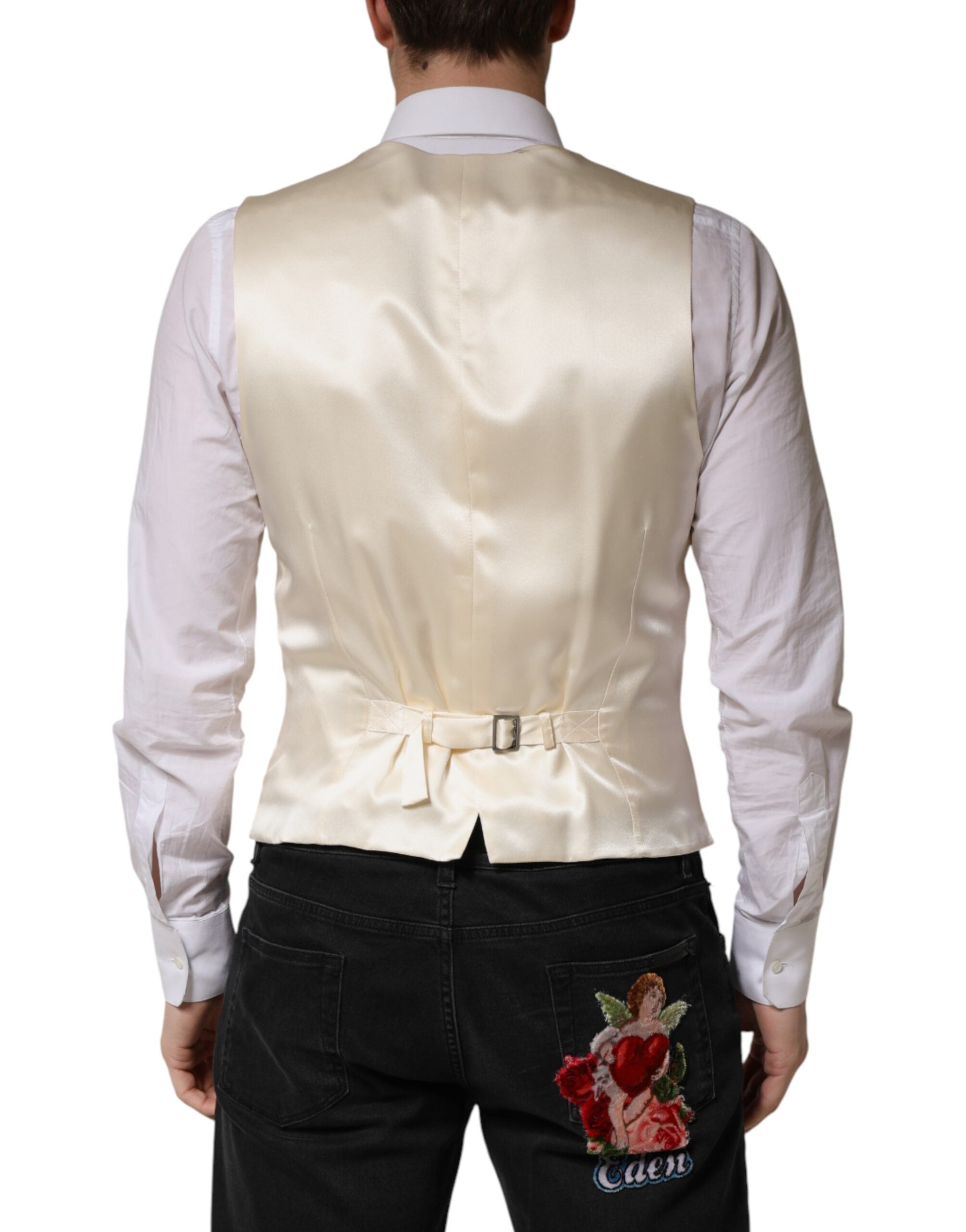 Beige Stripes Wool Dress Men Waistcoat Vest