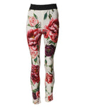 White Floral Leggings Stretch Waist Pants