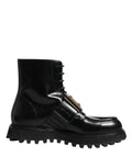 Black Leather DG Plaque Lace Up Boots Shoes