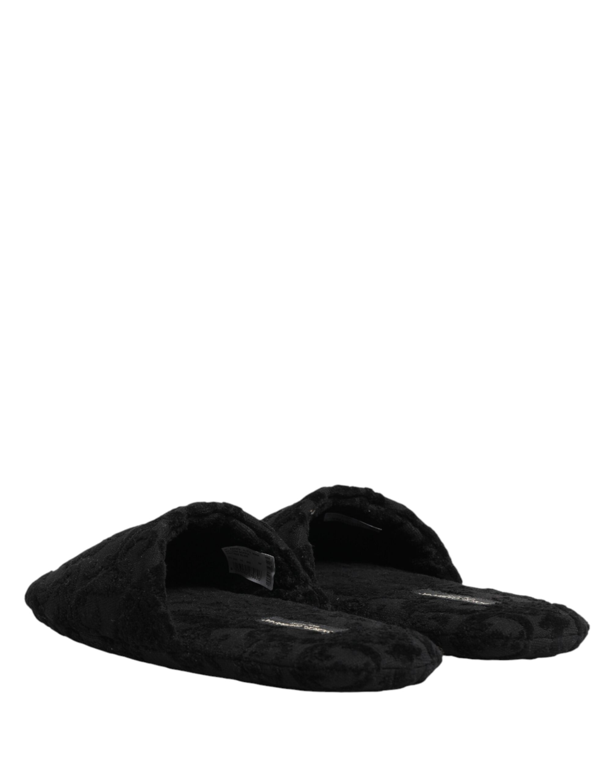 Black Logo Embroidered Slippers Flats Shoes
