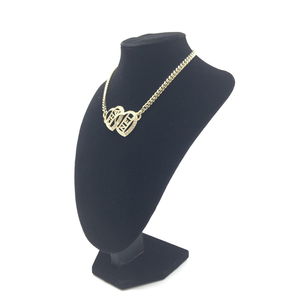 Gold Tone Heart Choker Necklace With Logo