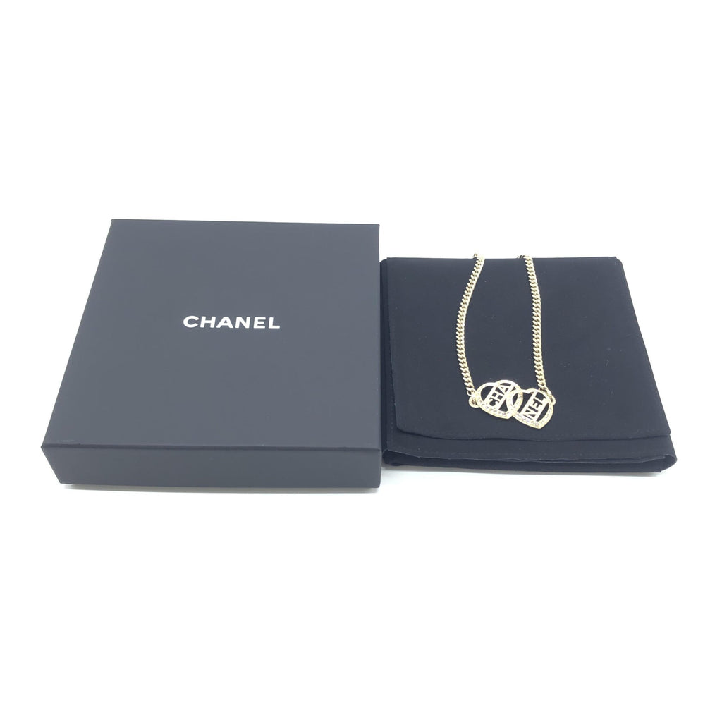 Gold Tone Heart Choker Necklace With Logo