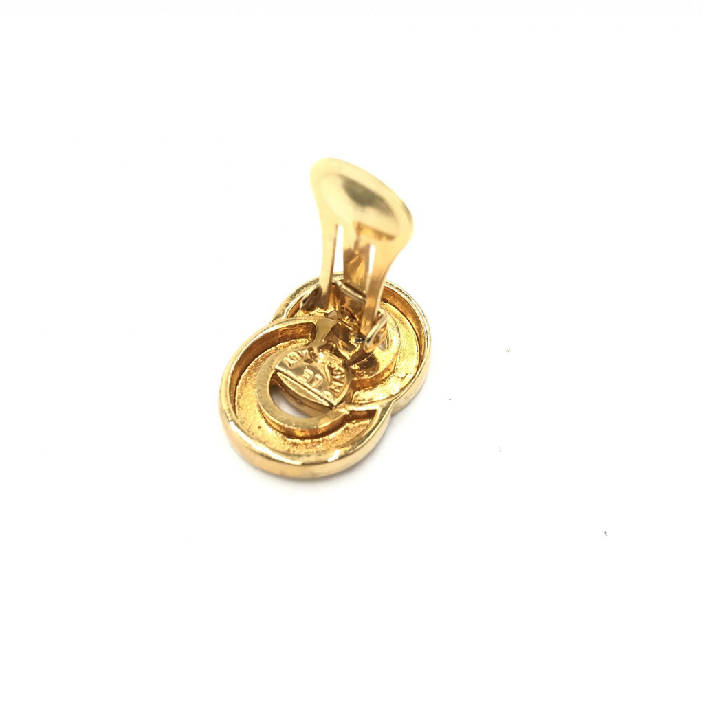 Gold Tone Double Round Motif Earrings
