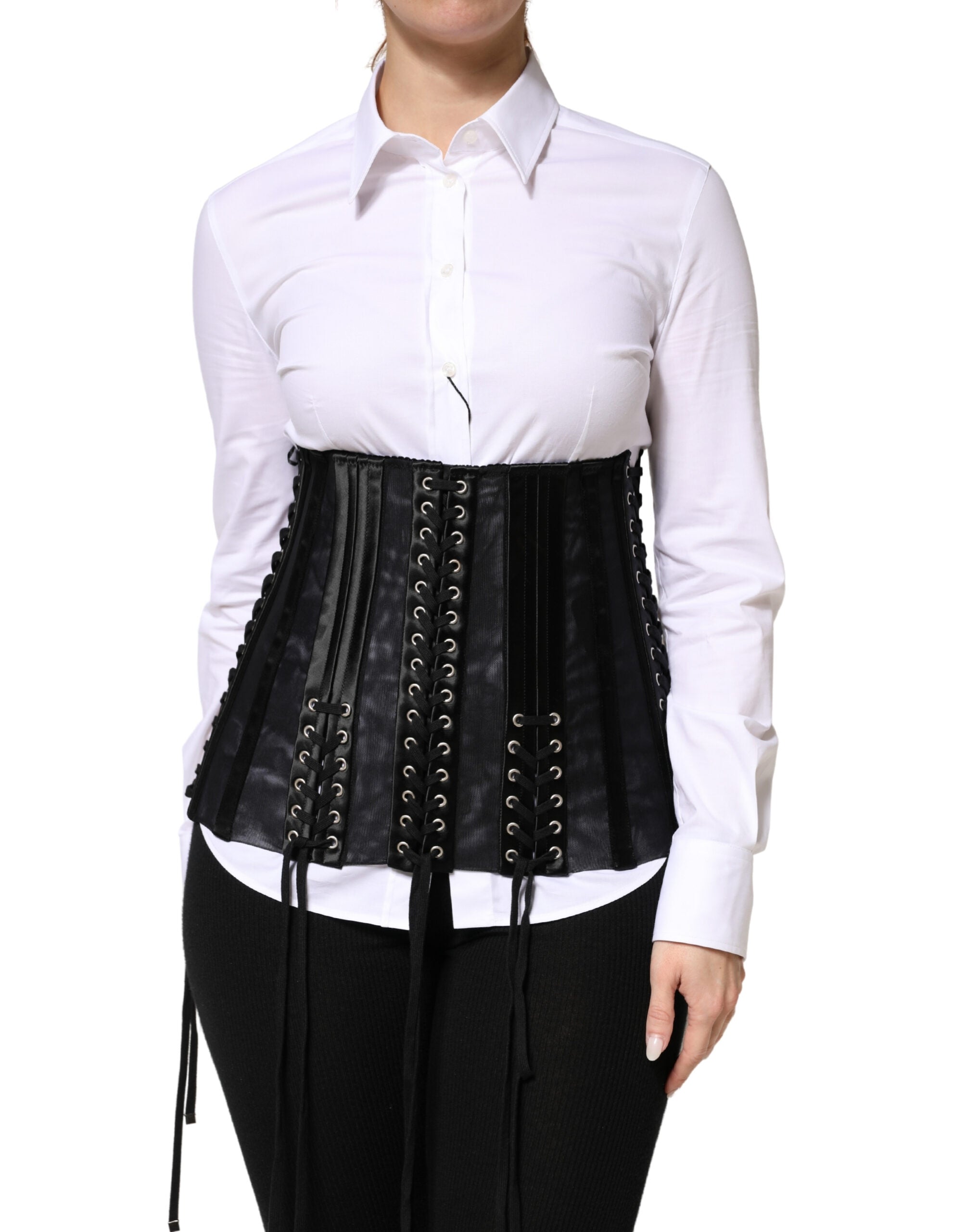 Black Lace-Up Waist Cincher Bustier Corset Top