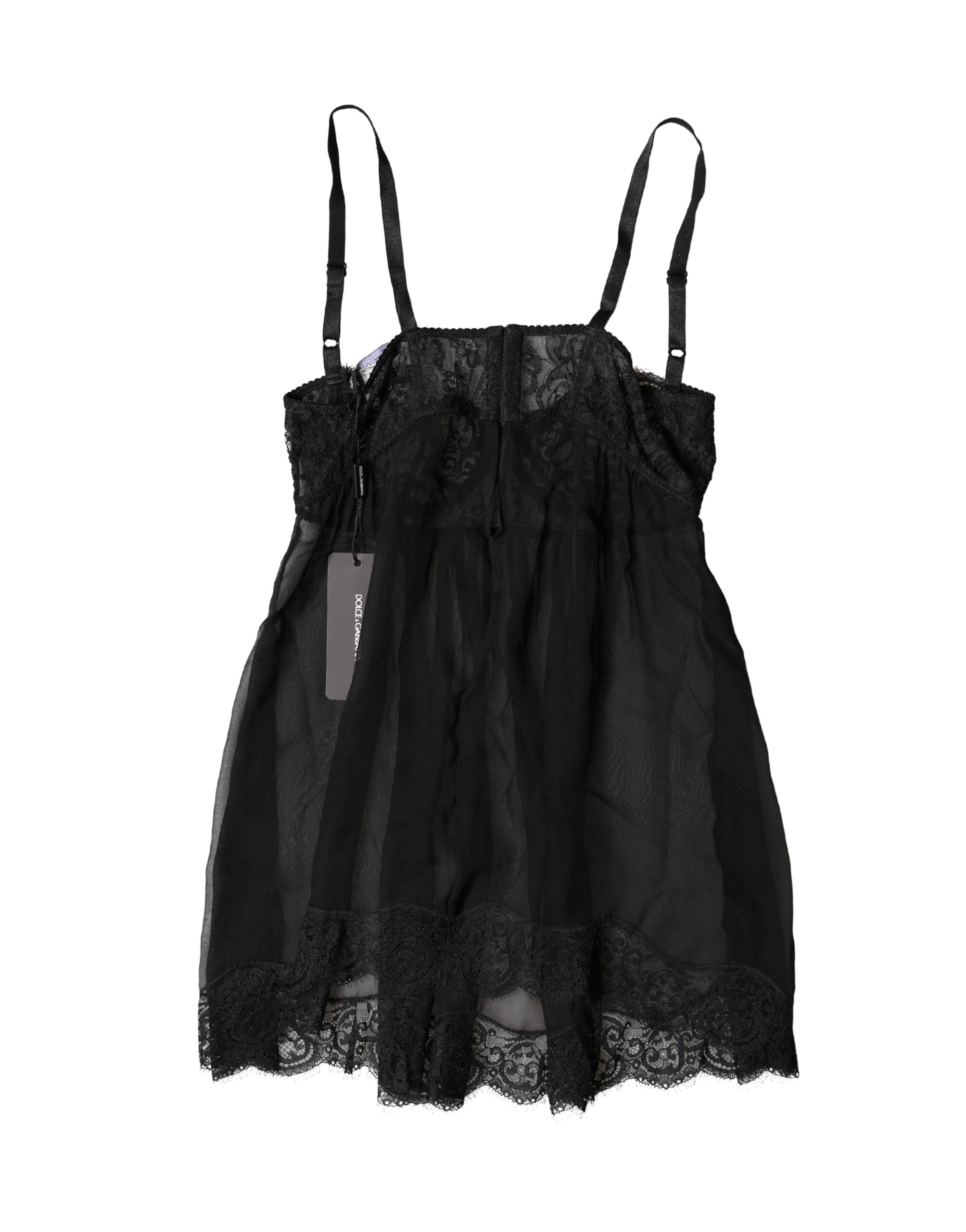 Black Silk Floral Lace Lingerie Top Underwear
