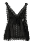 Black Silk Floral Lace Lingerie Top Underwear