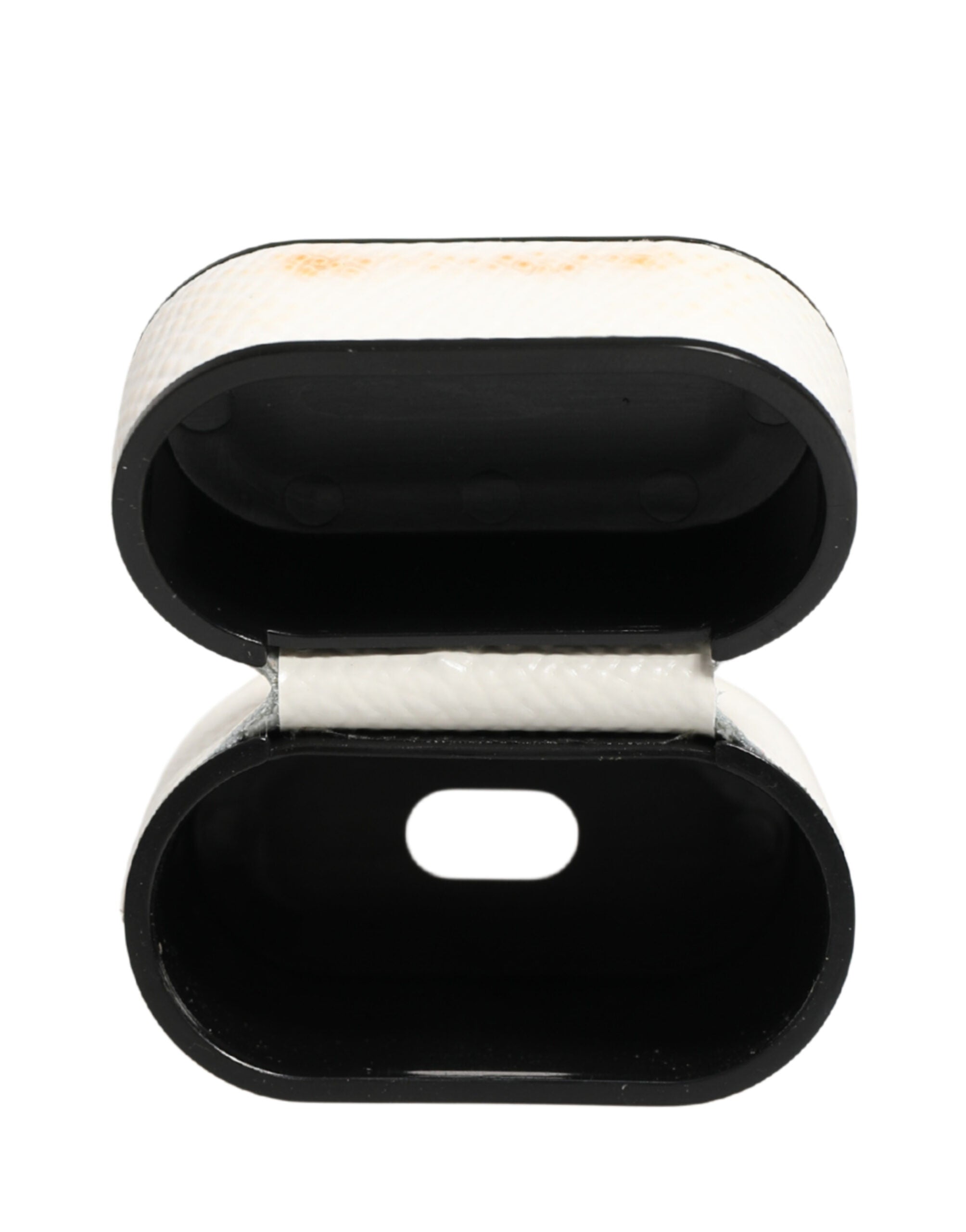 White Calf Leather Logo Flip Holder Strap Airpods Case