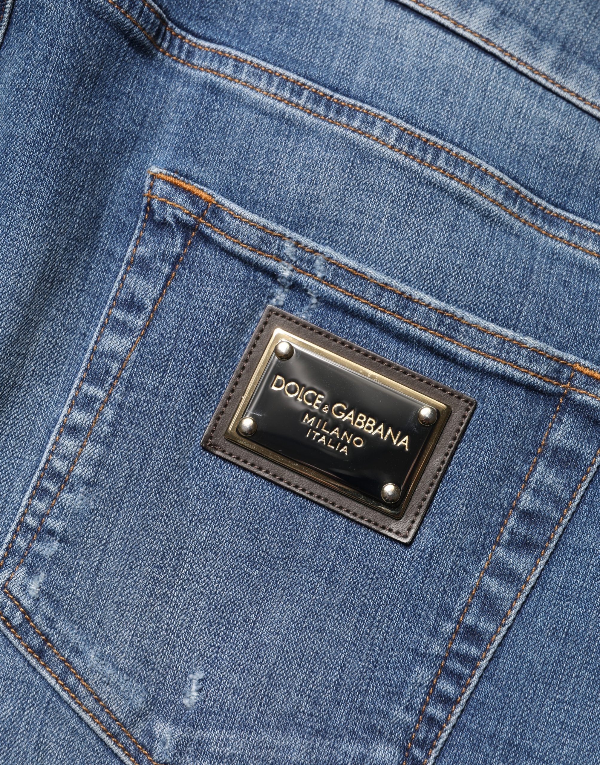 Blue Tattered Skinny Cotton Denim Jeans