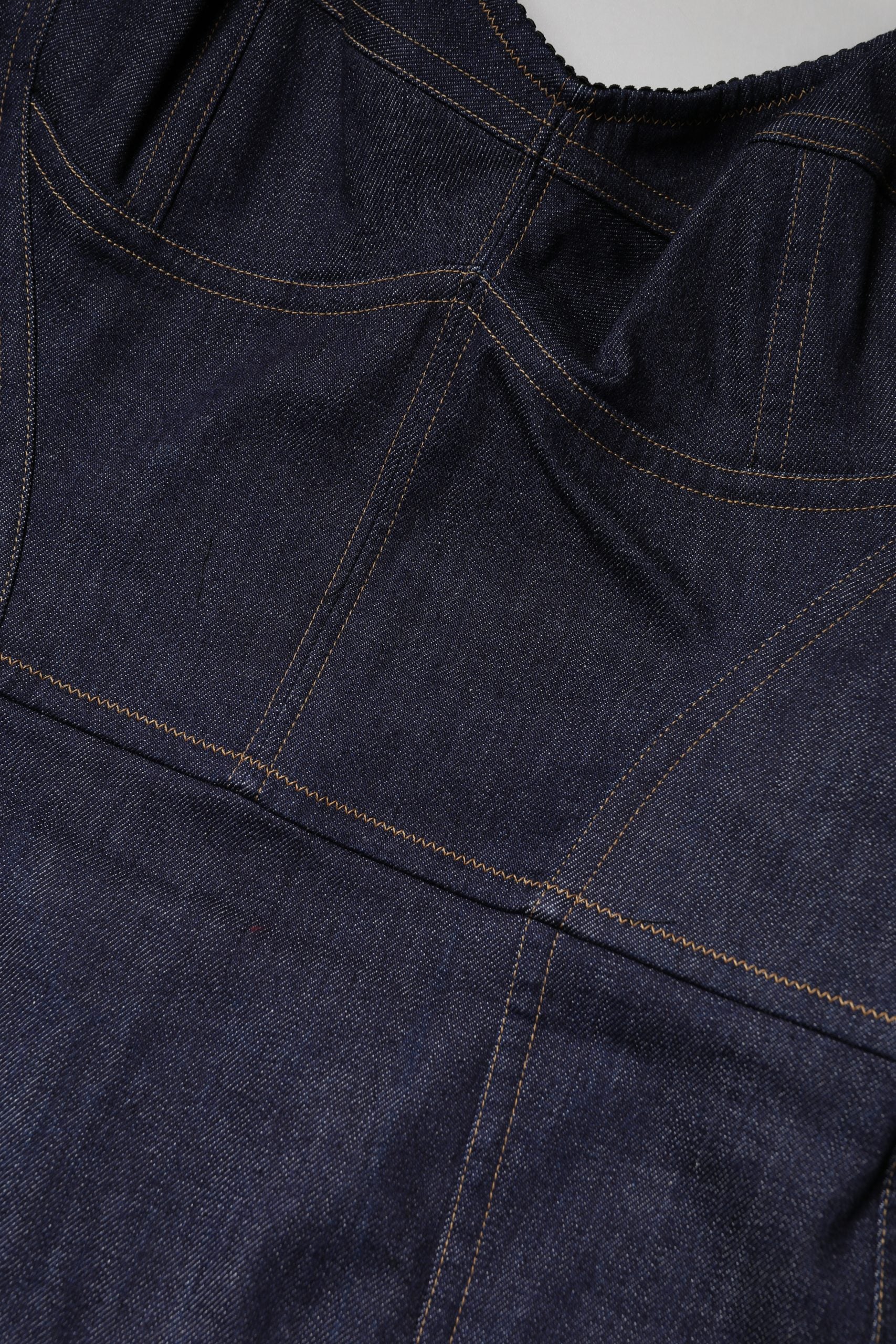 Dark Blue Cotton Denim Sheath Midi Dress