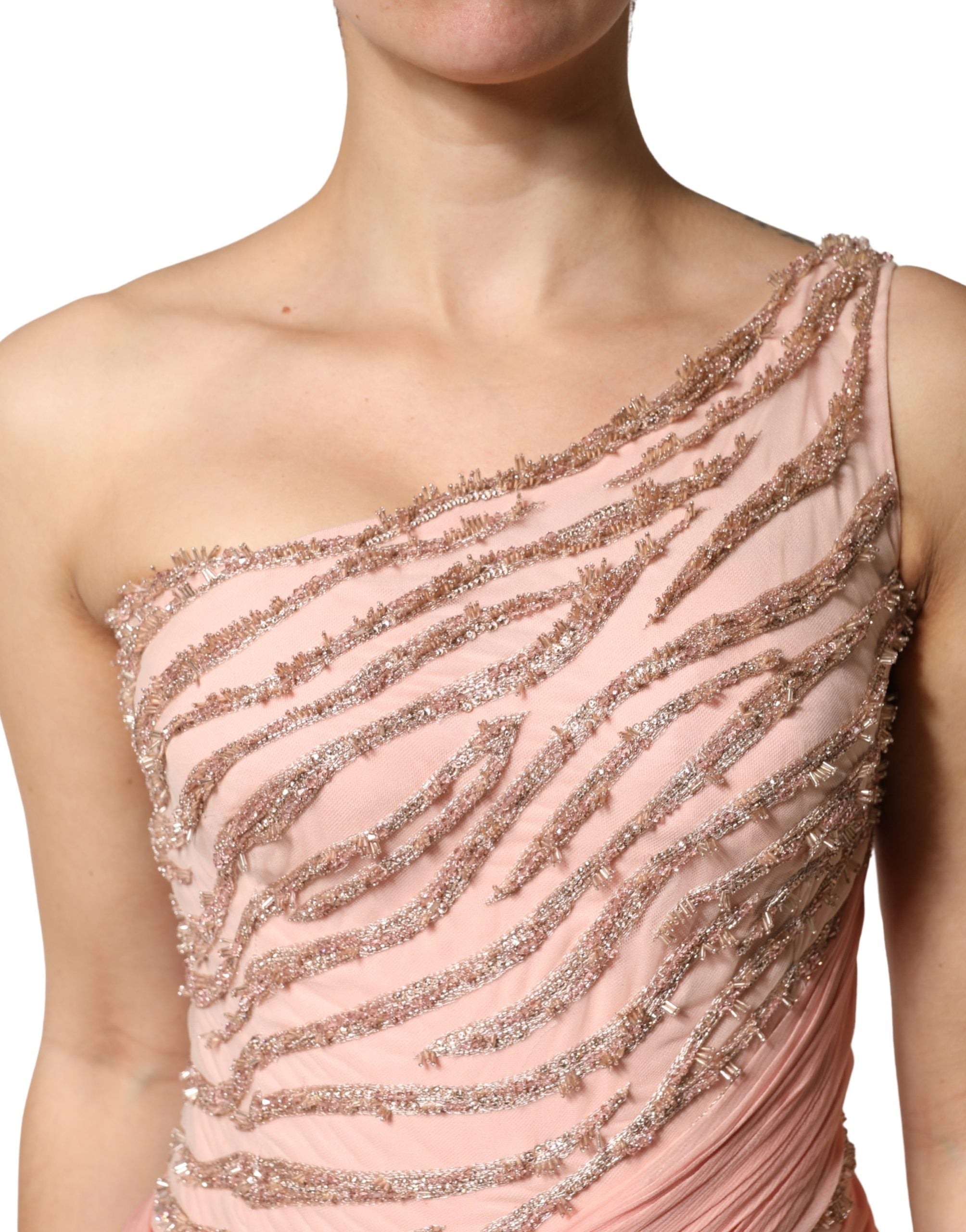 Pink Embellished One Shoulder Maxi Dress