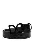 Men Black Exotic Leather Logo Buckle Belt
