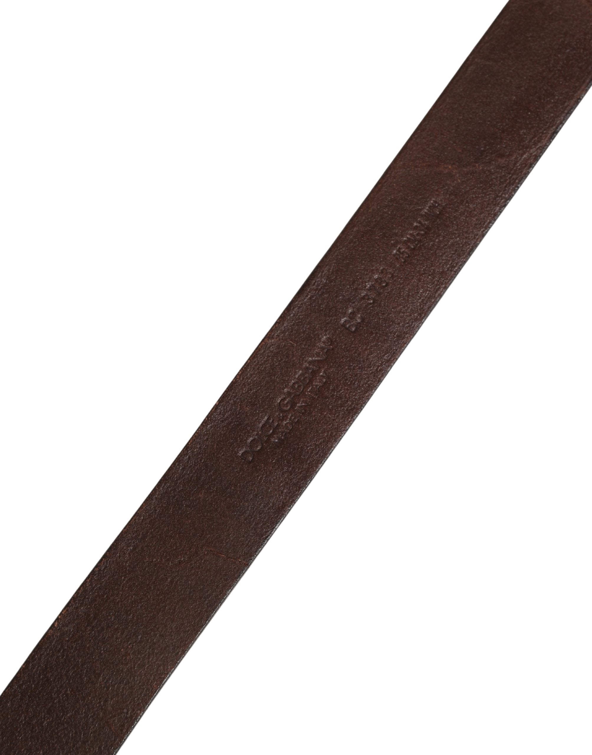 Men Brown Calf Leather Logo Metal Buckle Belt