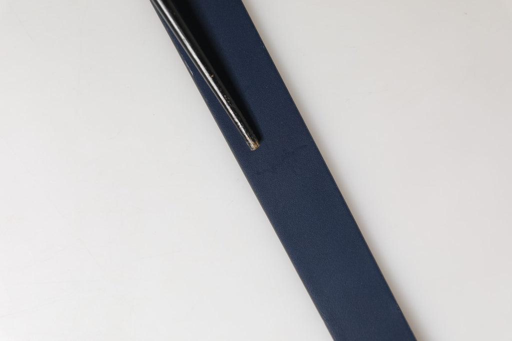 Men Blue Calf Leather Logo Metal Buckle Belt