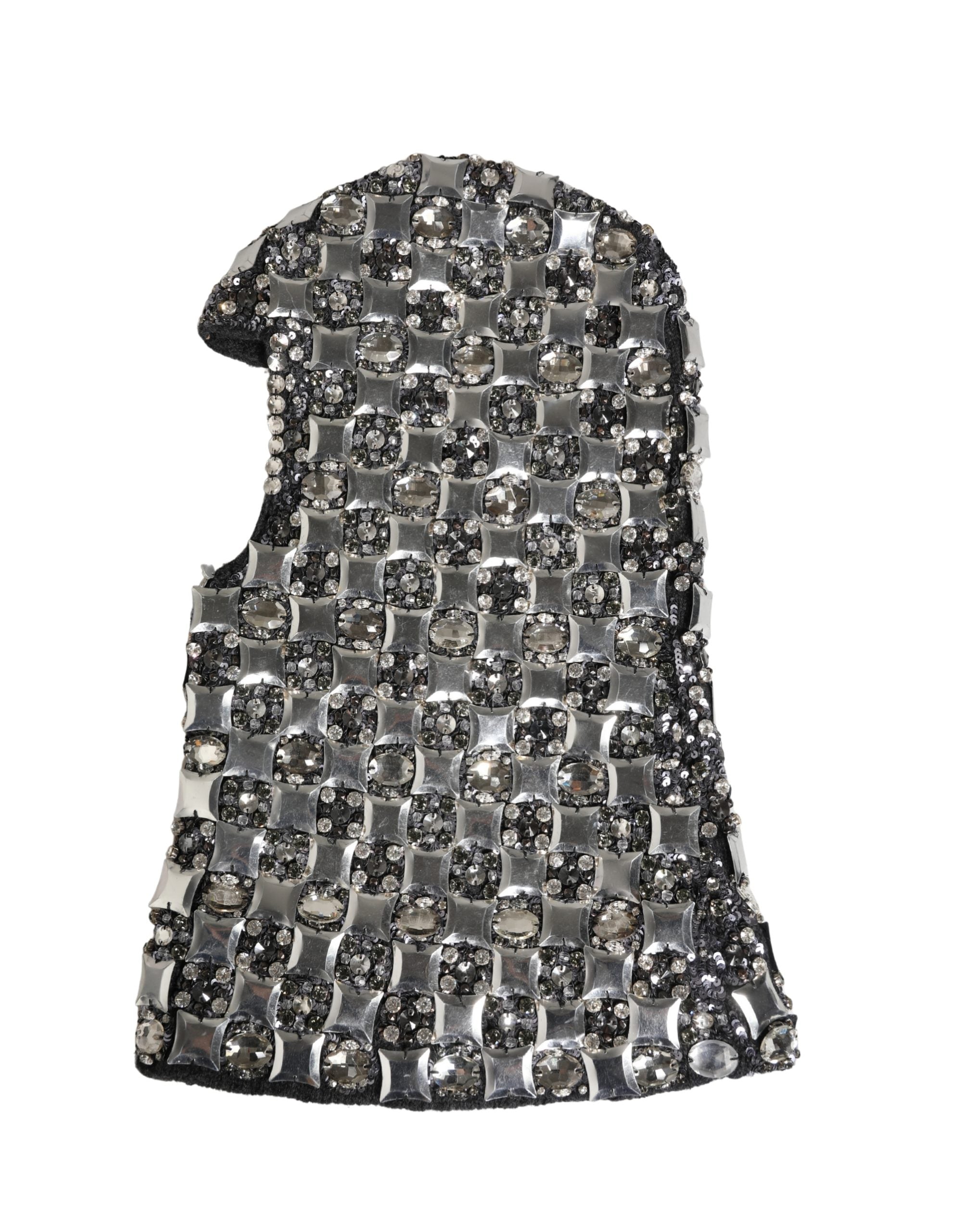 Black Wool Crystal Embellished Balaclava Hat