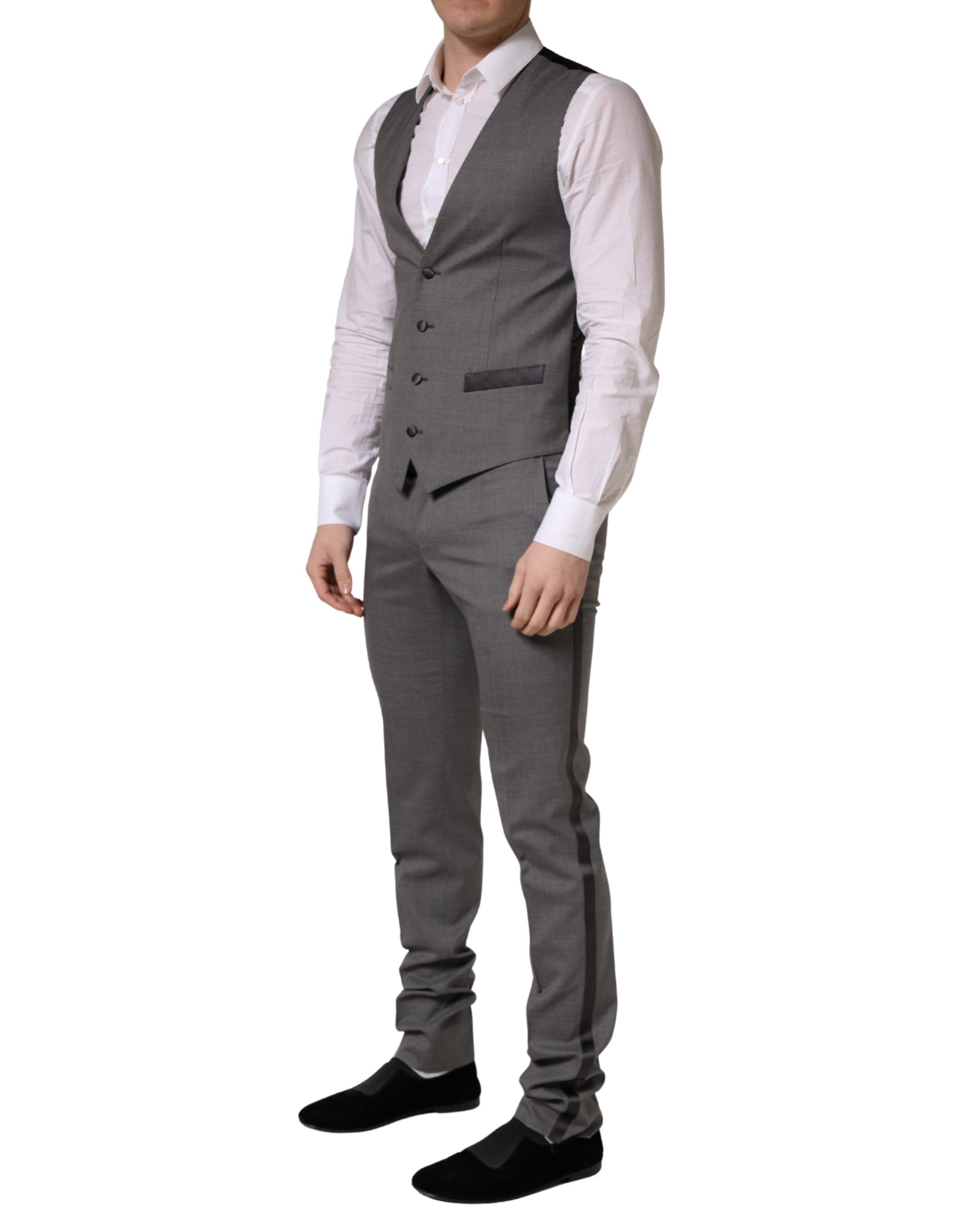 Gray Wool Single Breasted 1 Button 3PC Suit