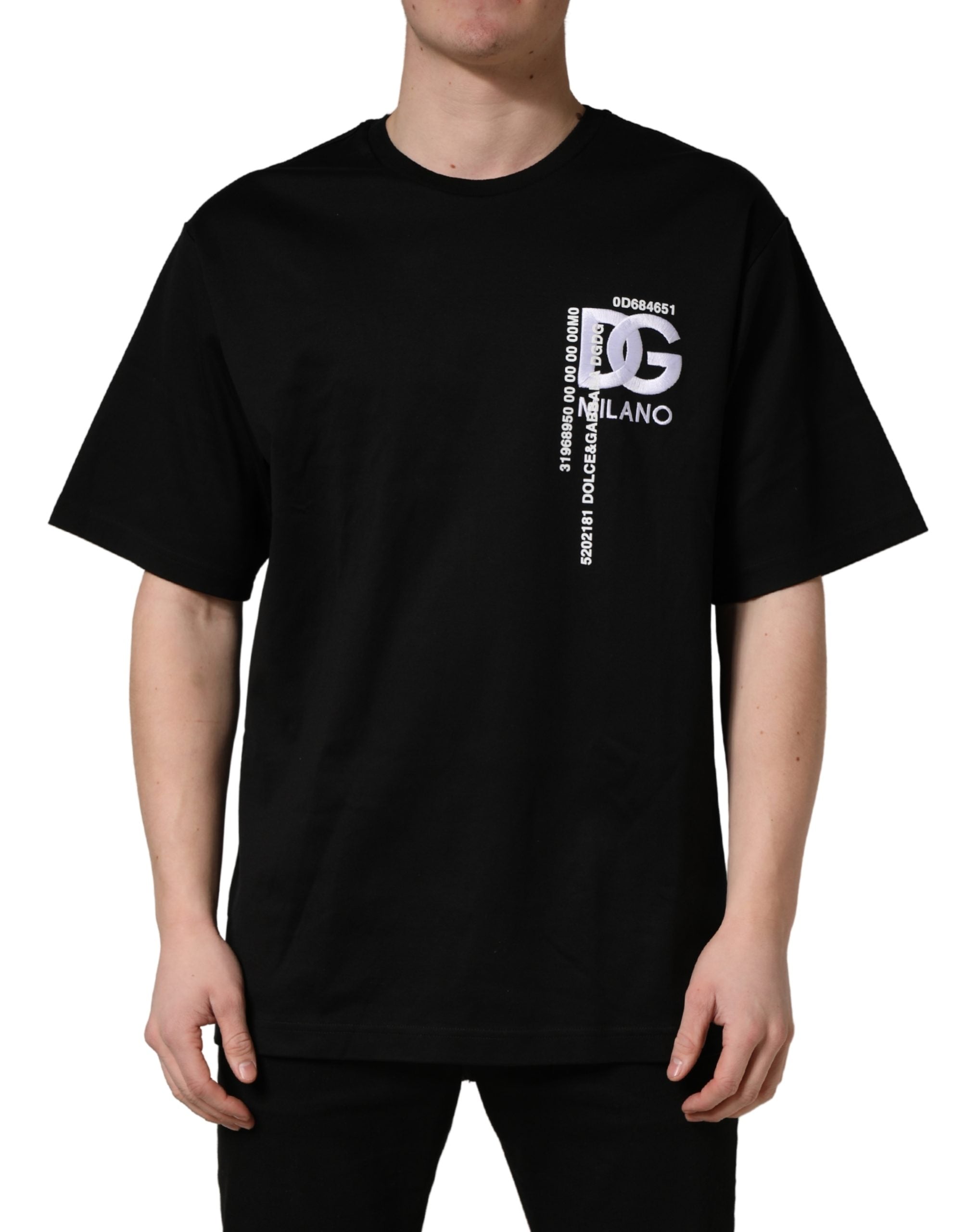 Black Logo Embroidered Men Crew Neck T-shirt