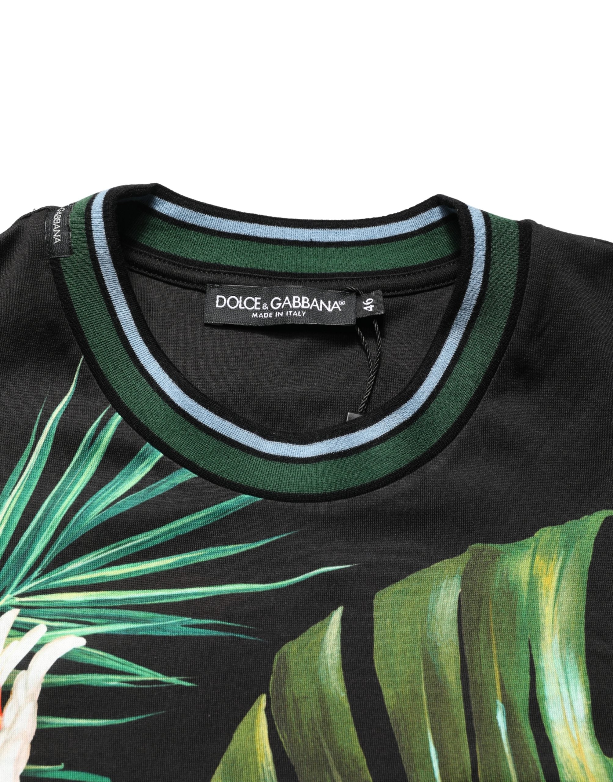 Black Bird Print Cotton Men Crew Neck T-shirt