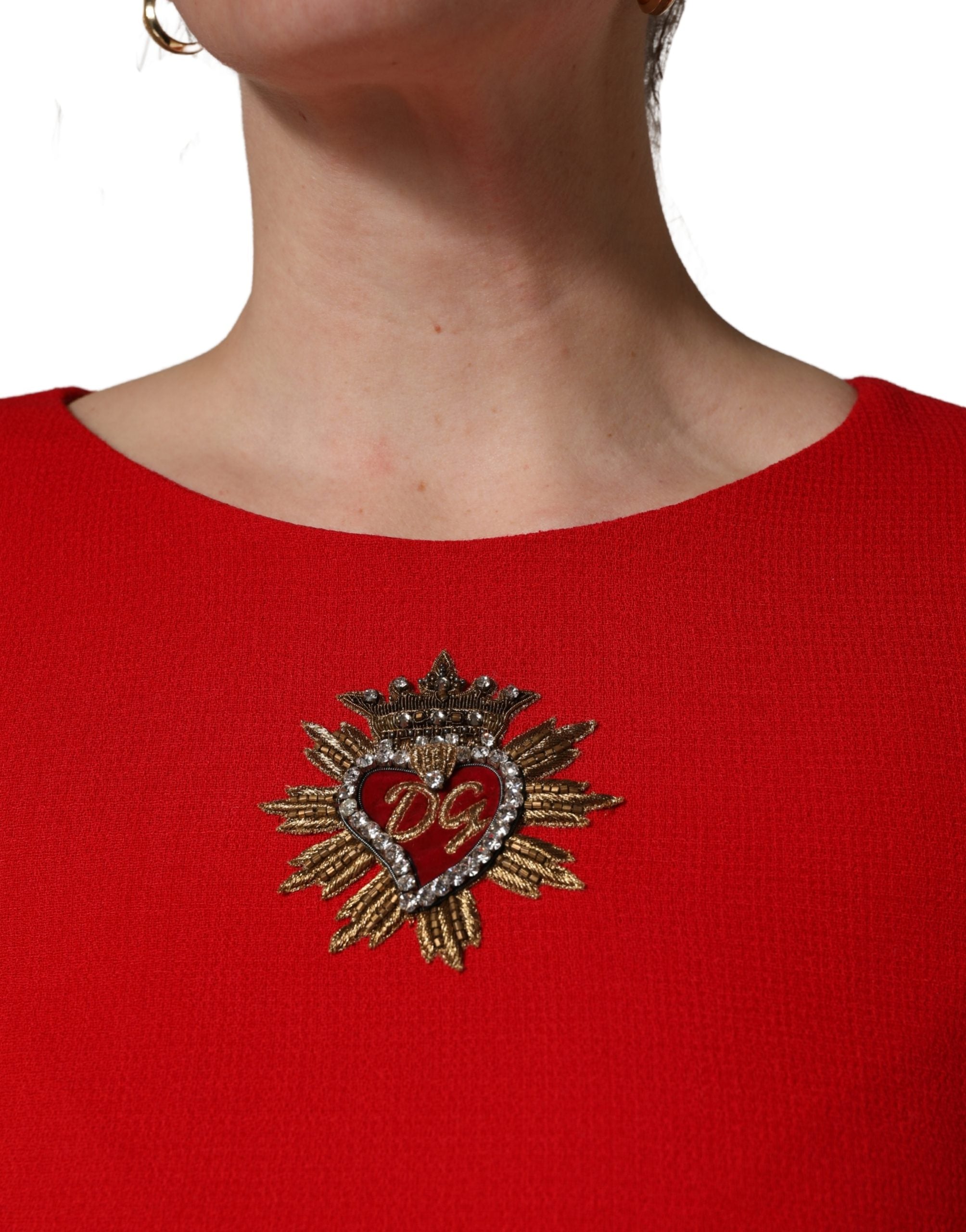 Red Heart Emmbellished Wool Mini  Dress
