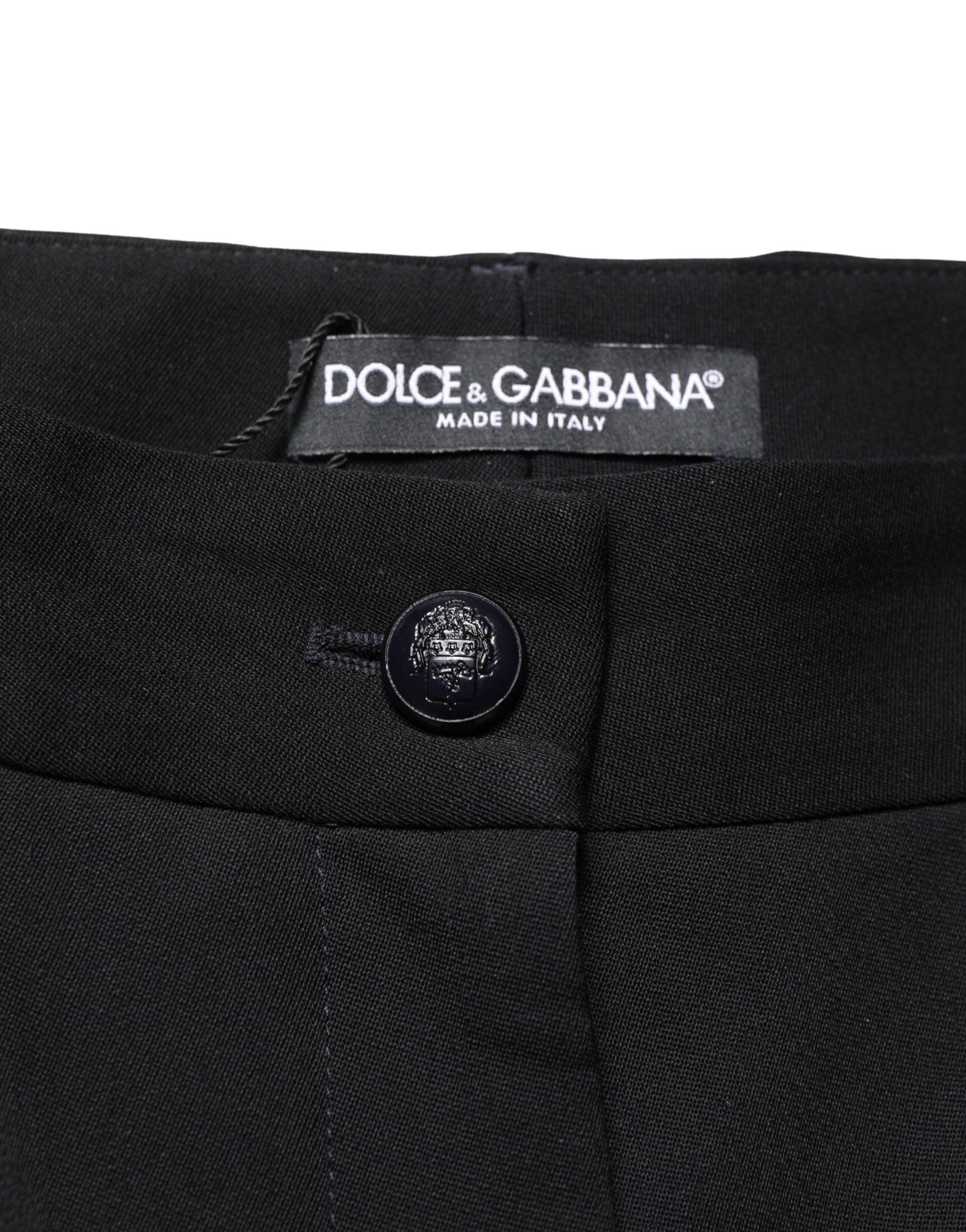 Black Wool High Waist Cropped Tapered Pants