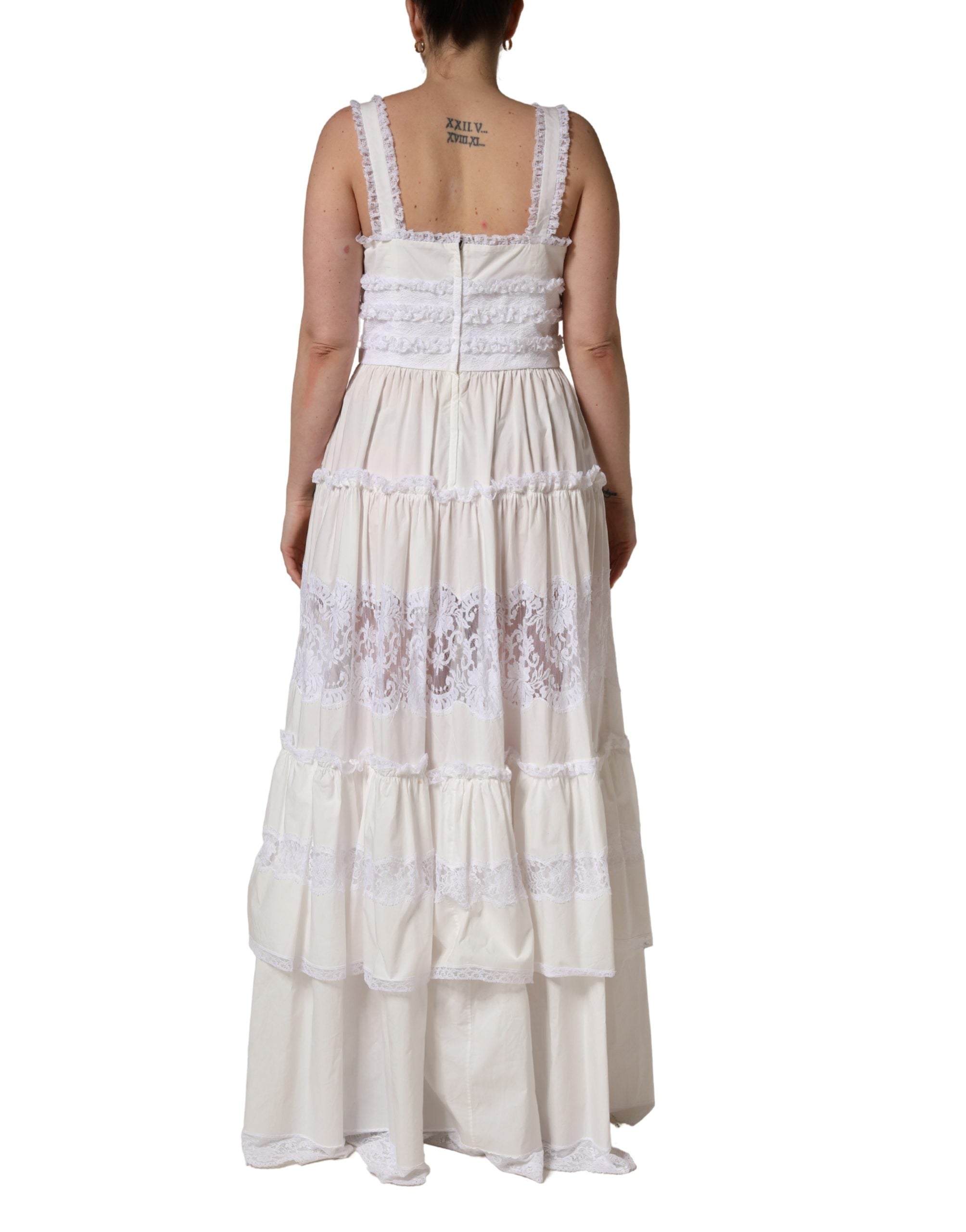 White Cotton Sleeveless Lace Maxi Dress