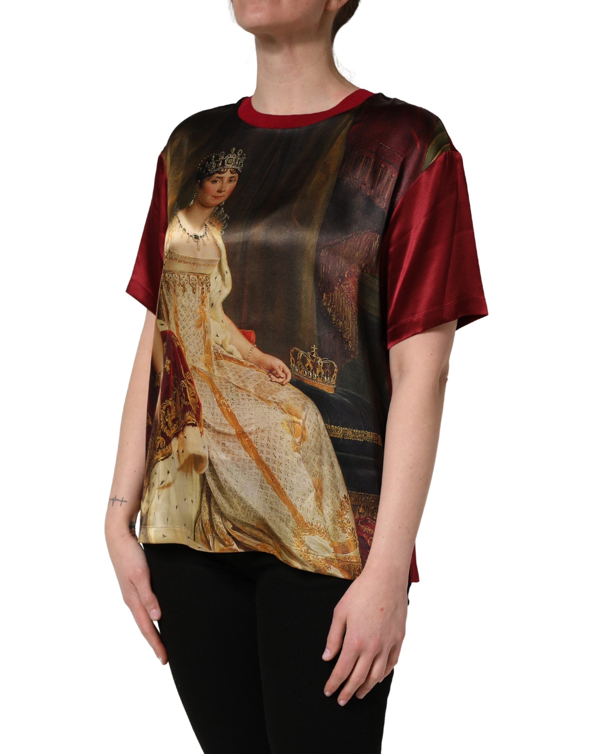 Maroon Royal Crown Dress Queen Painting Silk  T-shirt
