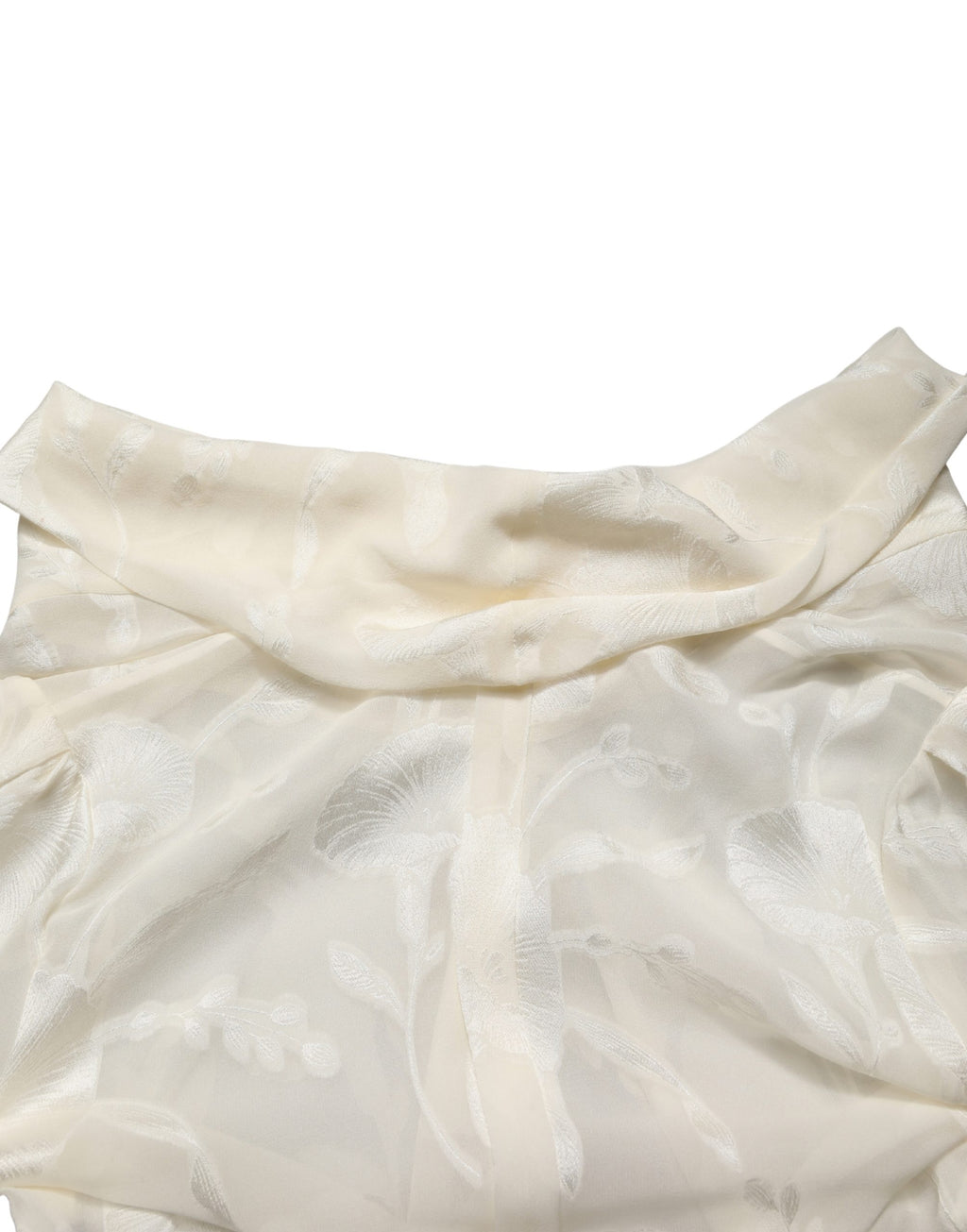 Off White Floral Semi Sheer Silk Blouse Top
