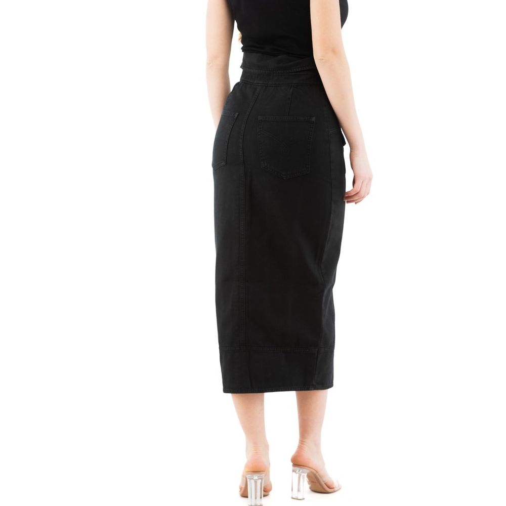 Black Cotton Midi Skirt