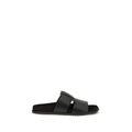 Black Calf Leather Bos Taurus Flat Sandals