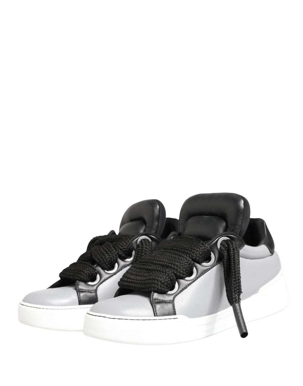 Gray Leather Low Top Lace Up Sneakers Shoes