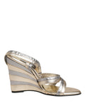 Gold Silver Leather Wedge Heels Sandals Shoes
