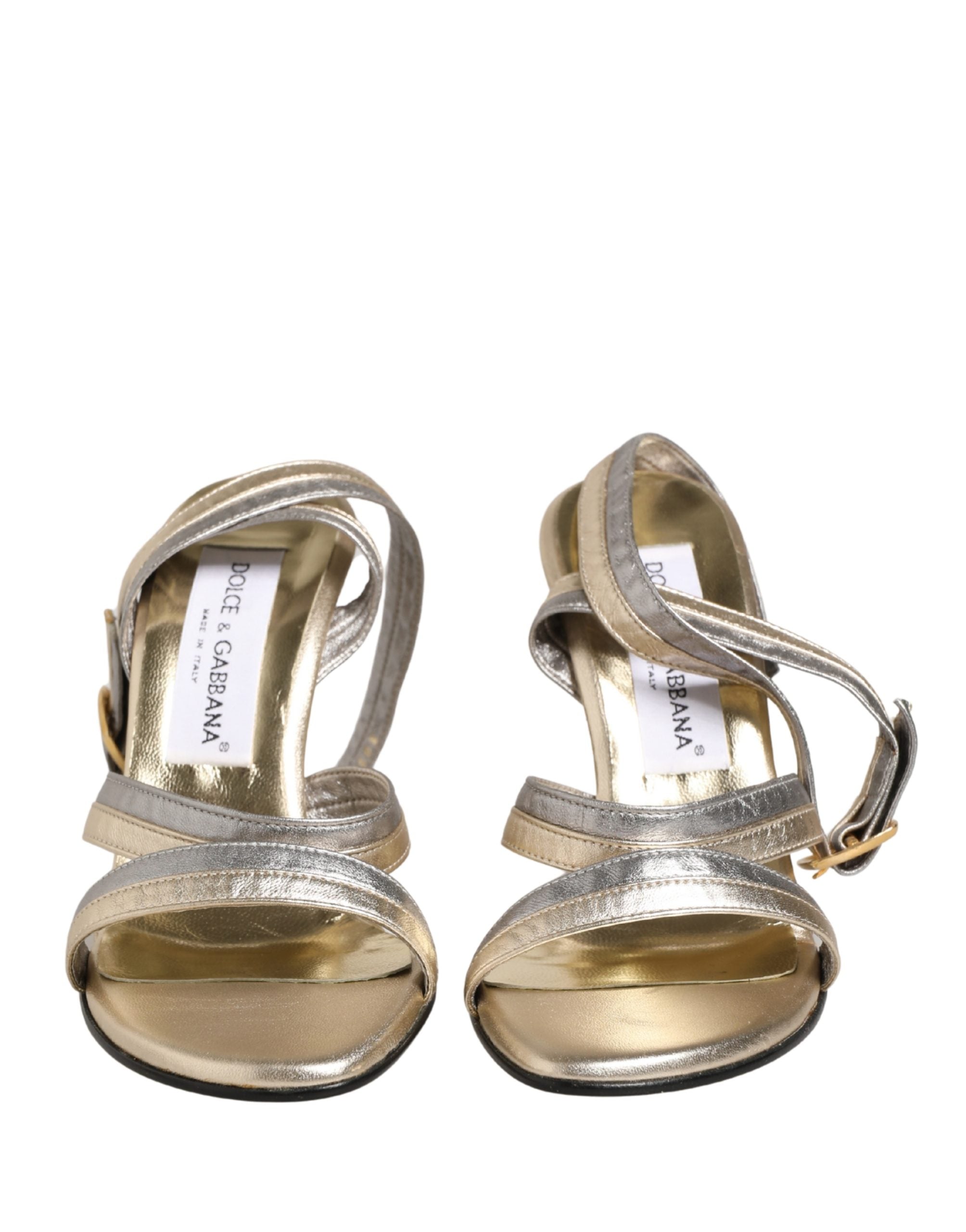 Gold Silver Leather Wedge Heels Sandals Shoes