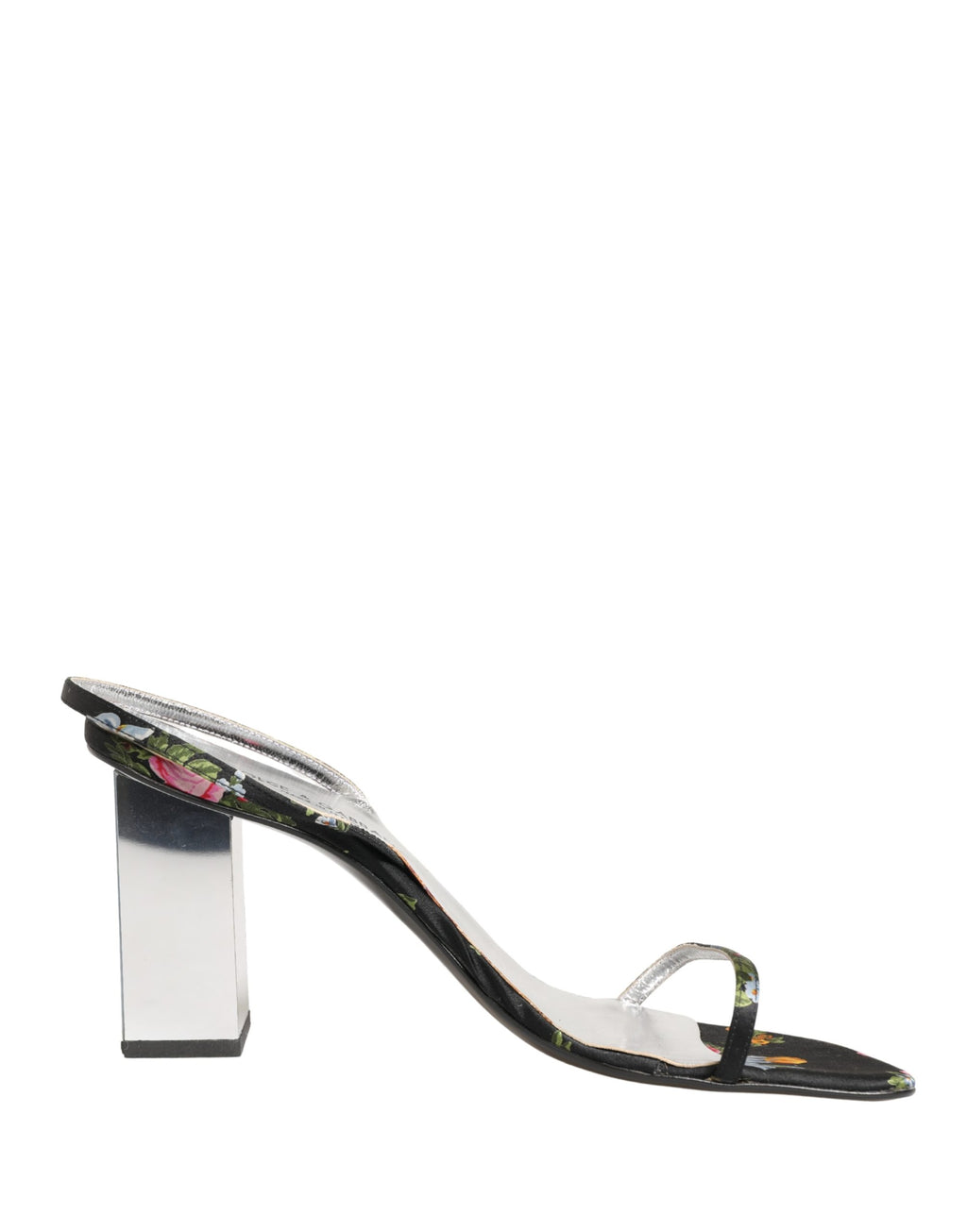 Black Silver Floral Block Heels Sandals Shoes