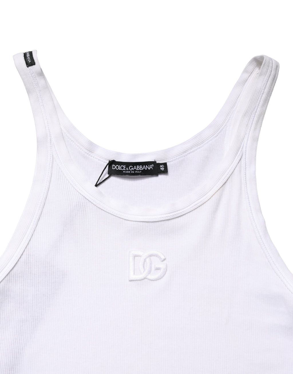 White Ribbed Cotton Sleeveless Tank  T-shirt