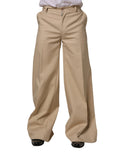Beige Cotton Straight Men Dress Trouser Pants