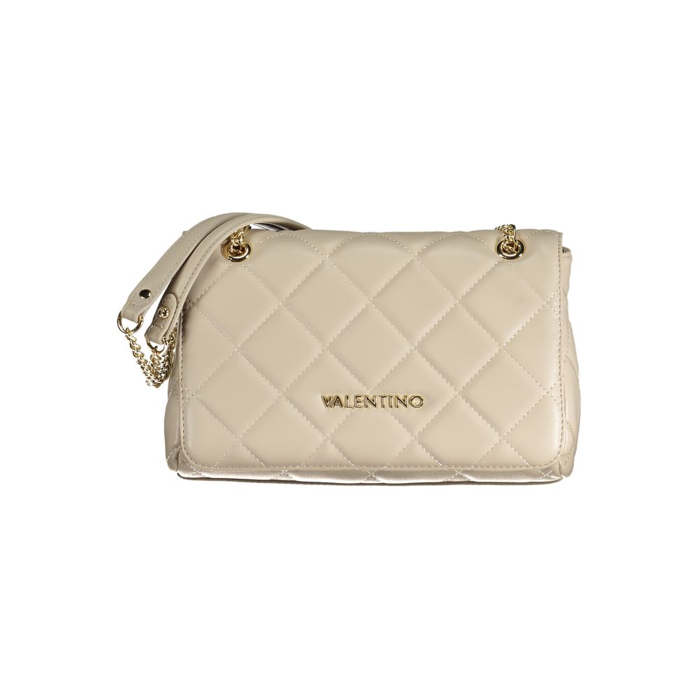 Beige Polyurethane Women's Bag with Chain Handles and Pockets