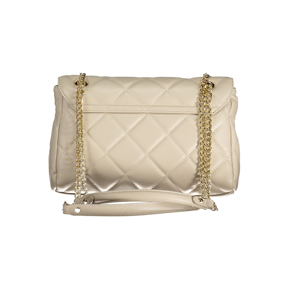 Beige Polyurethane Women's Bag with Chain Handles and Pockets
