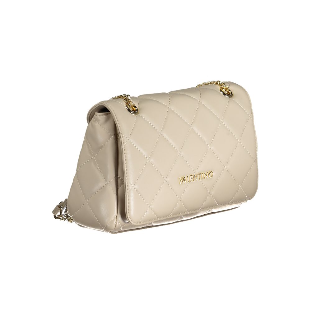 Beige Polyurethane Women's Bag with Chain Handles and Pockets