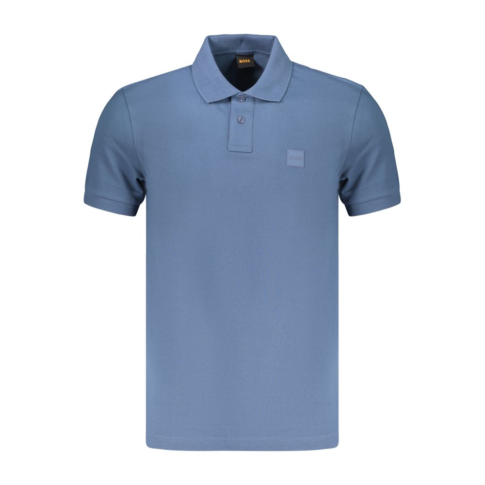 Blue Cotton Men Polo Shirt