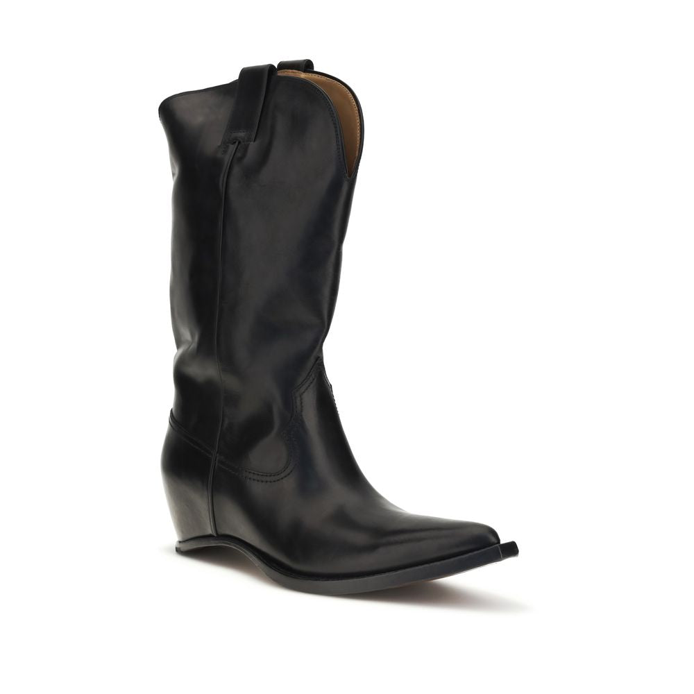 Black Calf Leather Bos Taurus Ankle Boots