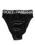 Black Satin High-Waist Brief Logo Women Underwear