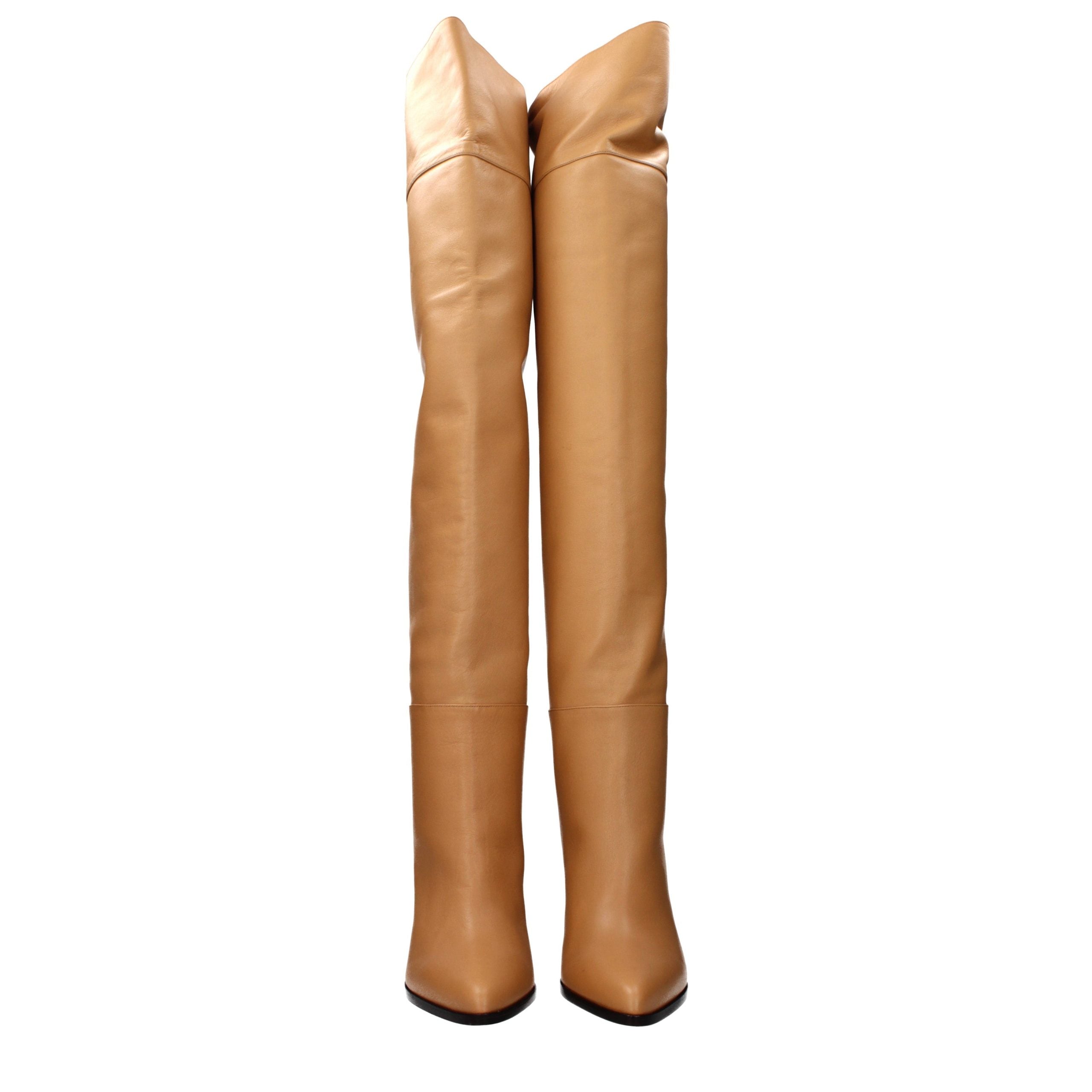 Beige Leather Ankle Boots