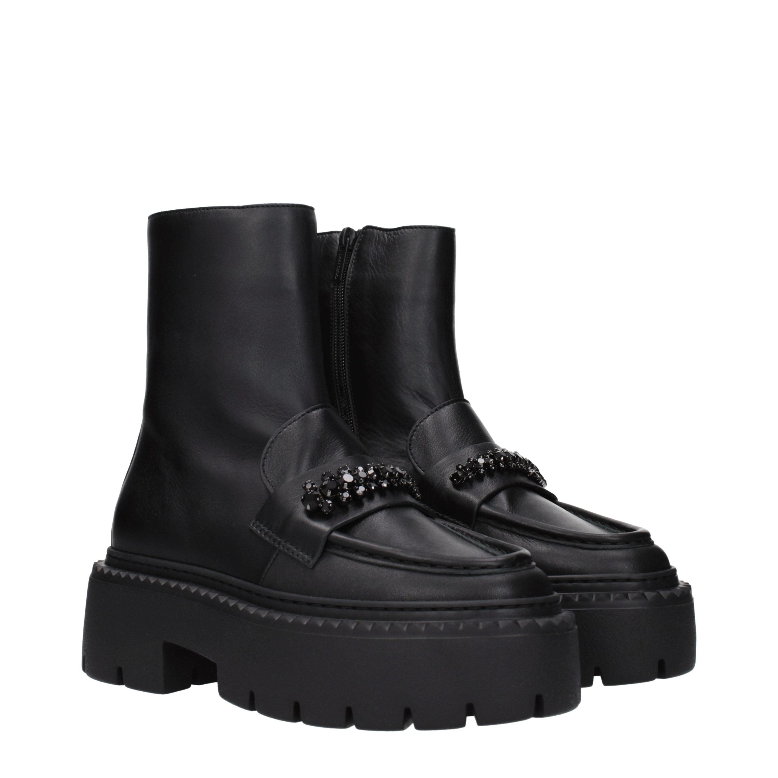Black Leather Ankle Boots