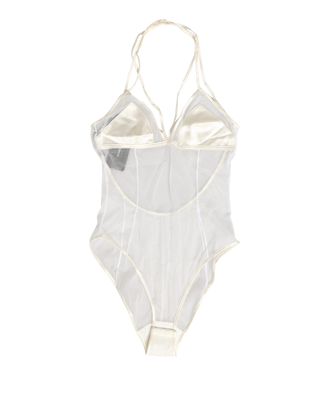 White Sheer Nylon Bodysuit Halterneck Underwear